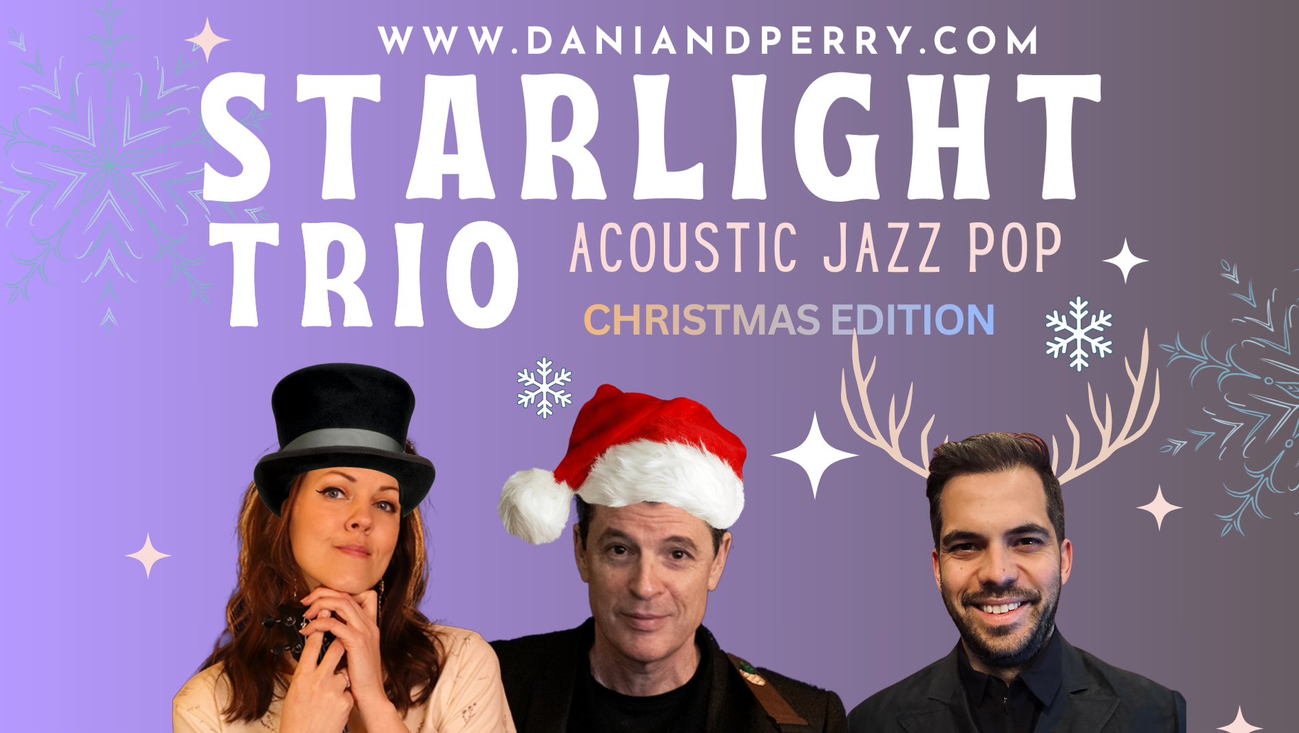 The Starlight Trio is comprised of 3 acoustic musicians who know how to cast a spell. Playing songs from 1920-1980, they will transport you to a small Paris cafe one moment, then into a New York speak easy the next. They’ll even mix a little cafe with David Bowie and the Talking Heads. Dani is known for her velvety vocals, Perry for his thrilling jazz stylings on ukulele and Miles turns up the class with his tasteful, enticing violin playing. Oysters on the half shell add on for this event